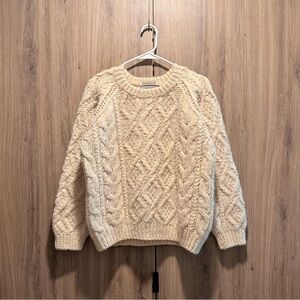 Vintage American Eagle Cream Chunky Fisherman Hand Knit Wool Sweater Size M